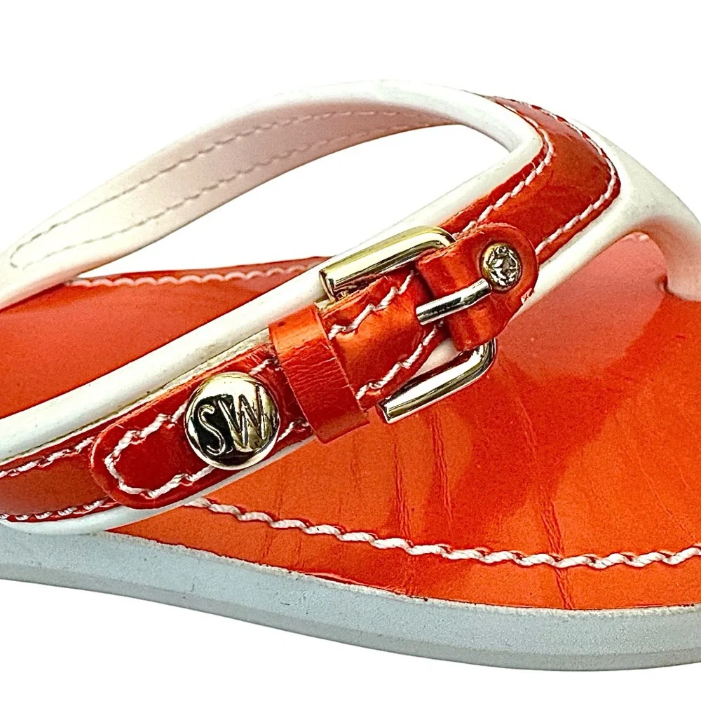 Stuart Weitzman Orange White Thong Sandals Women’s Size 6M Beach Flip Flops